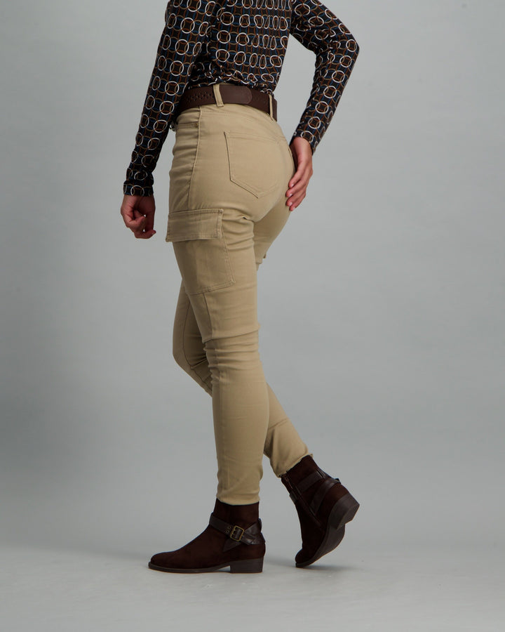 Ladies Skinny Leg Cargo 2-Pocket Trousers - Stone