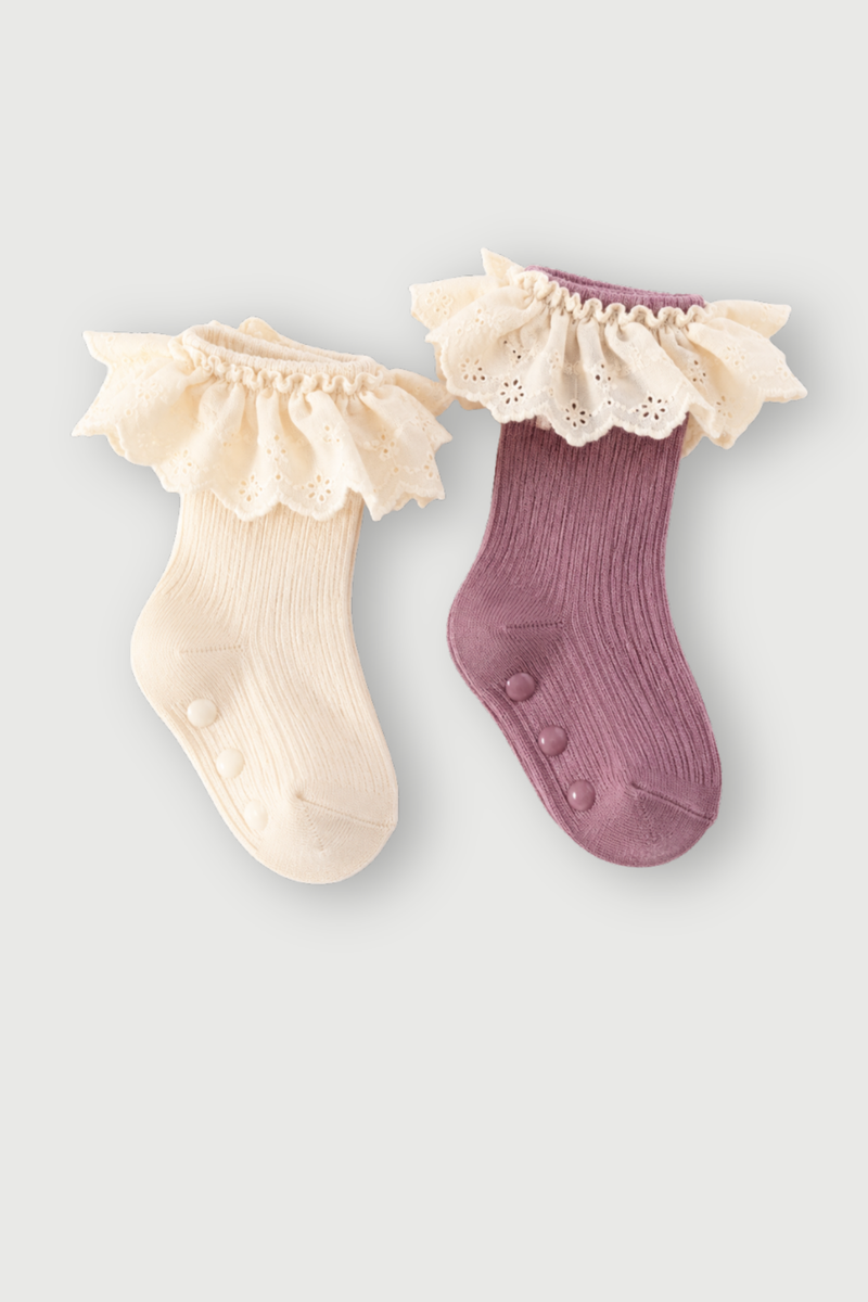 Baby Girls 2 Pack Knee High Ruffles Socks - Cream