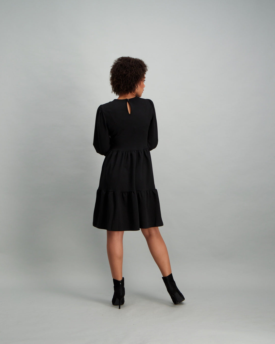 Ladies Long Sleeve Tiered Dress - Black
