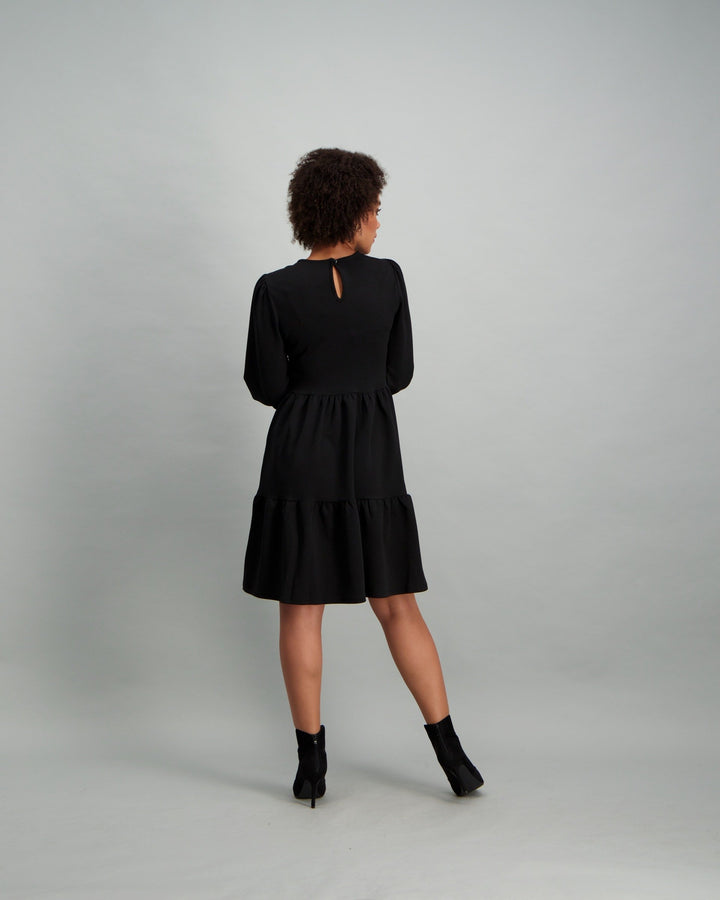 Ladies Long Sleeve Tiered Dress - Black