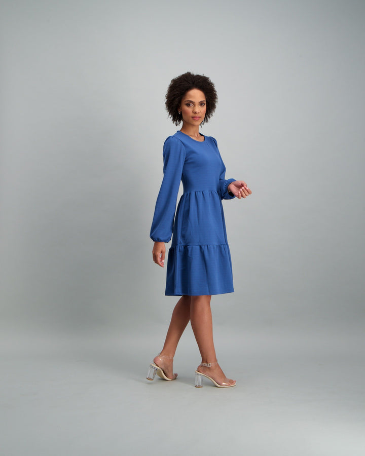 Ladies-Long Sleeve Tiered Dress - Denim