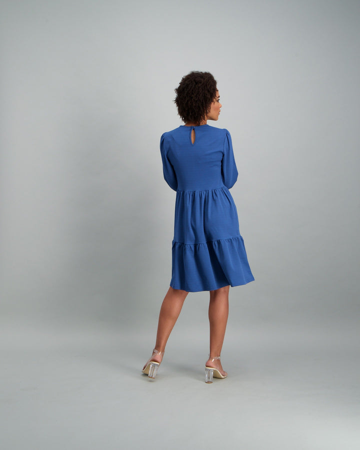 Ladies-Long Sleeve Tiered Dress - Denim