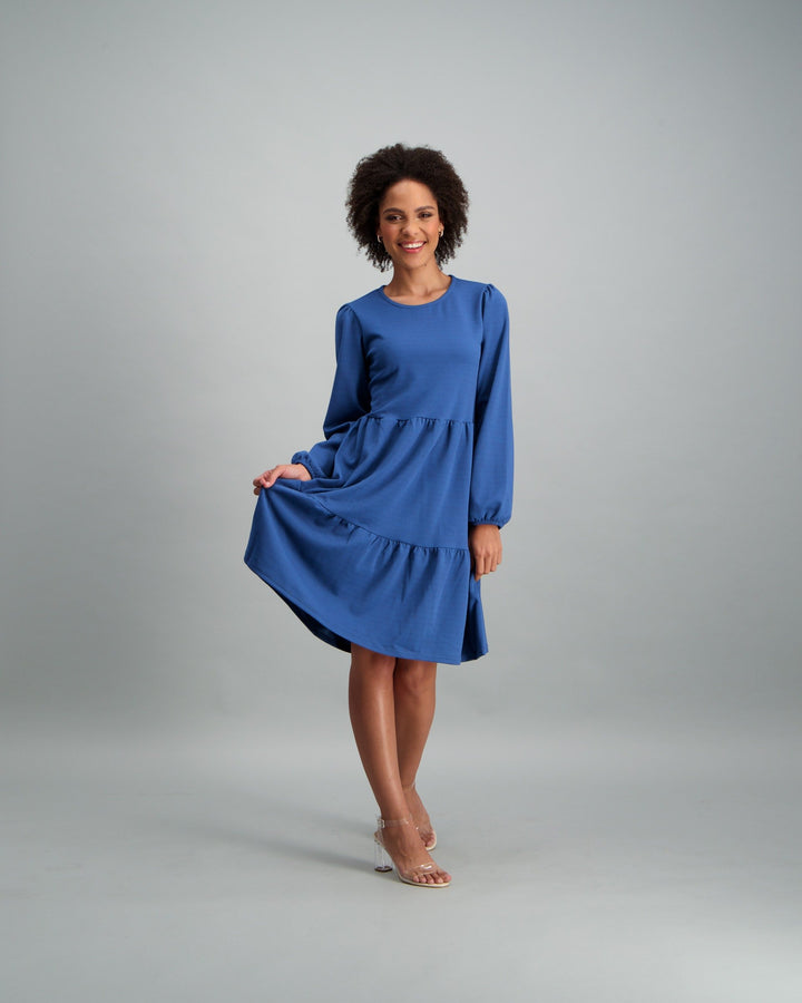 Ladies-Long Sleeve Tiered Dress - Denim