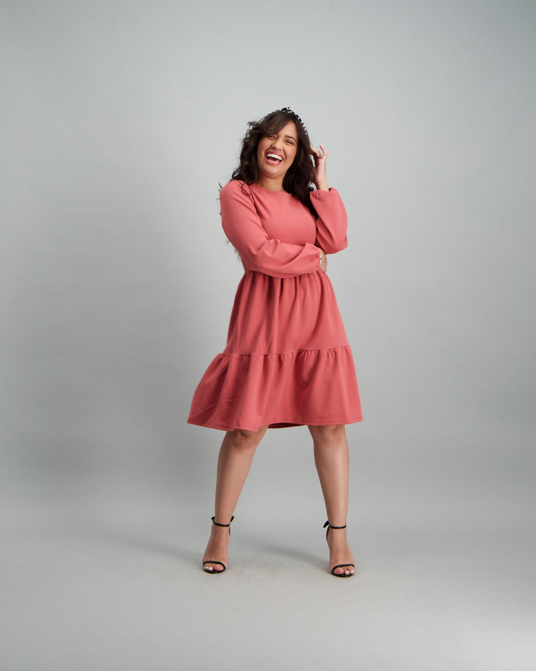 Ladies Long Sleeve Tiered Dress - Mauve