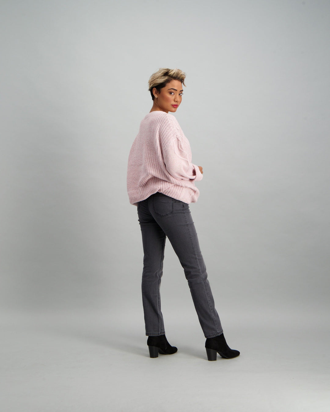 Ladies Long Cable Knit Cardigan - Pink