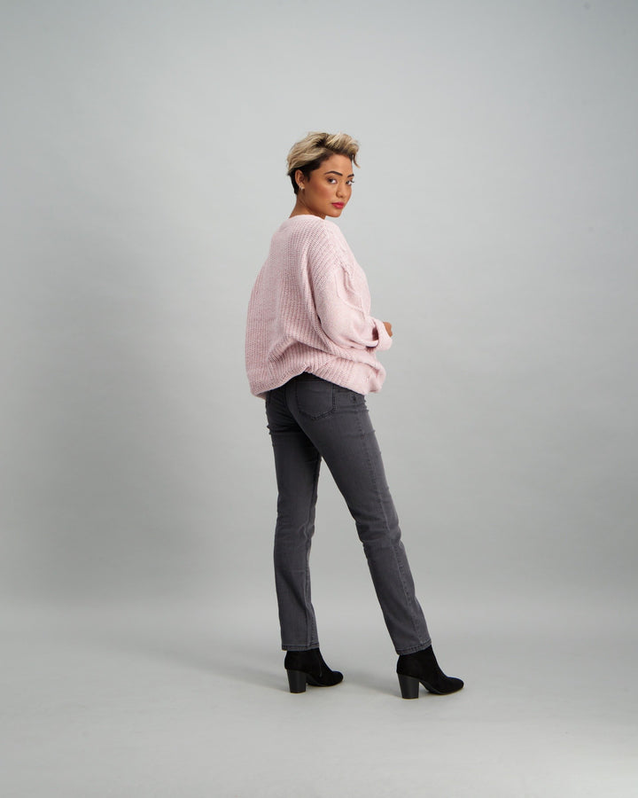 Ladies Long Cable Knit Cardigan - Pink