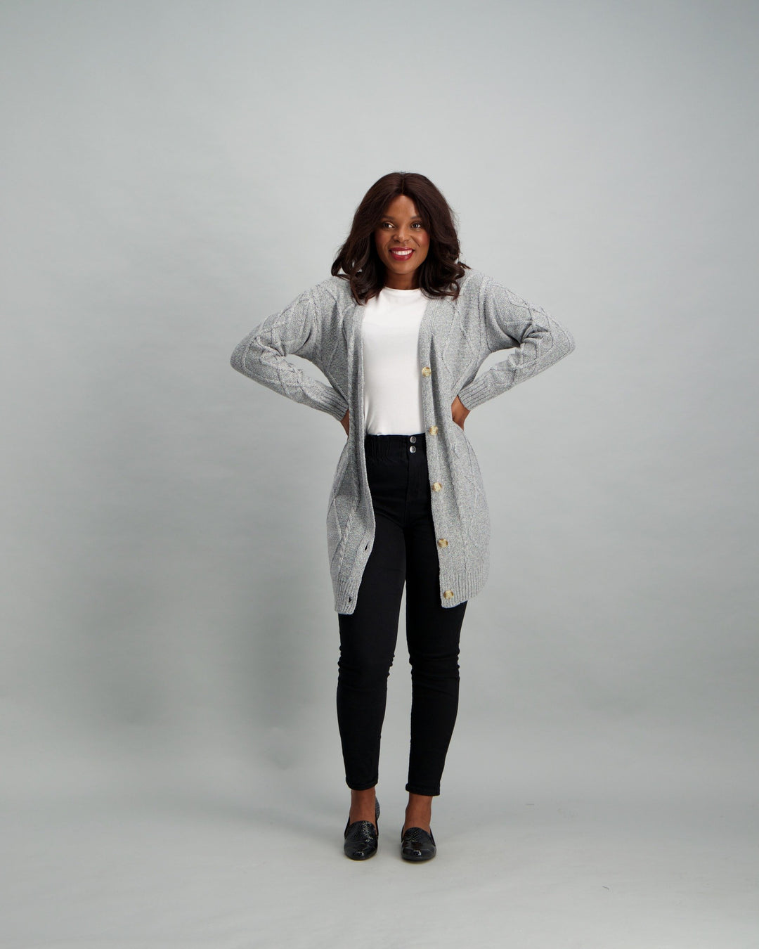 Ladies Longer Length Cardigan - Grey