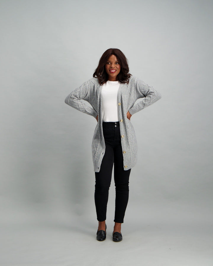 Ladies Longer Length Cardigan - Grey