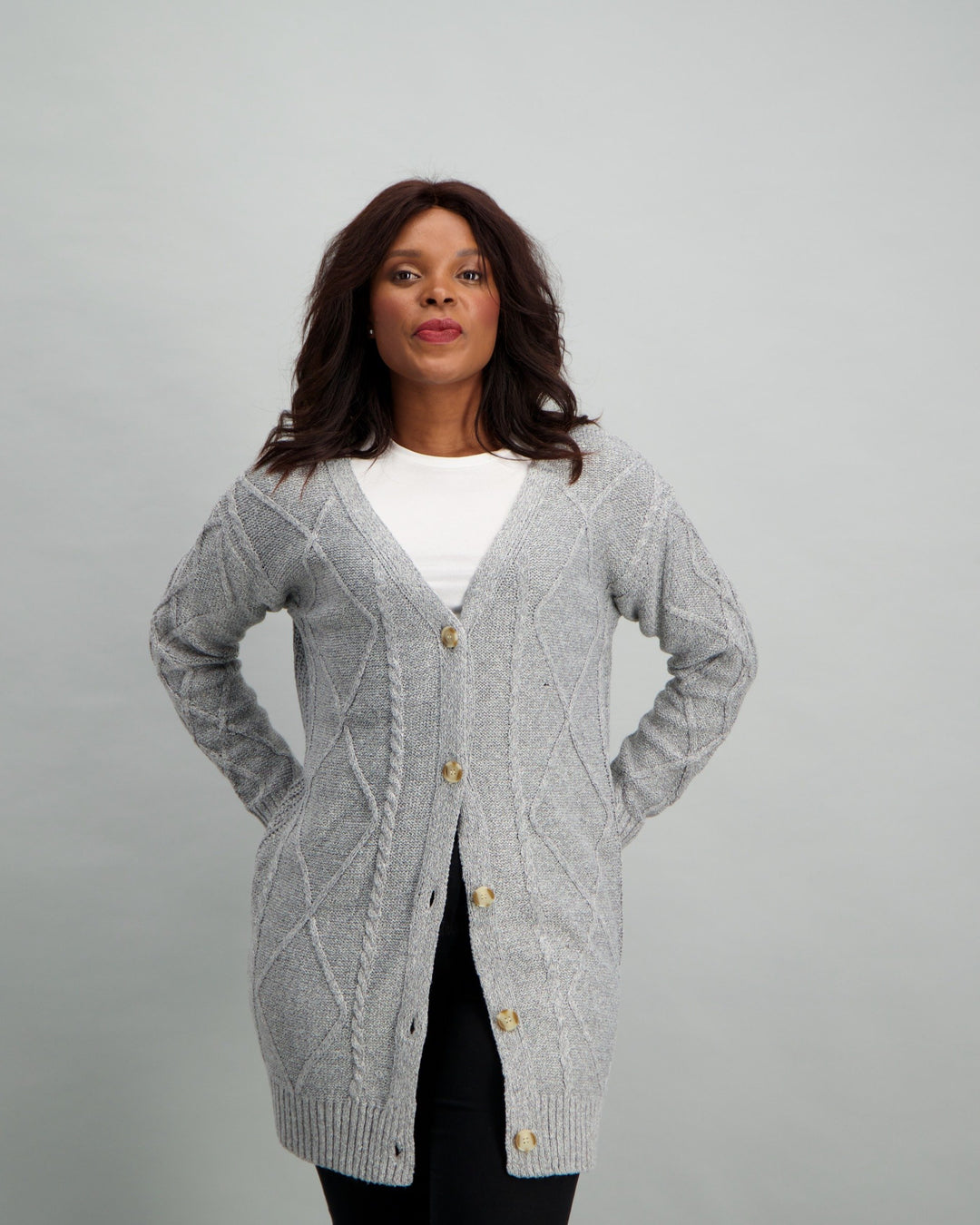 Ladies Longer Length Cardigan - Grey