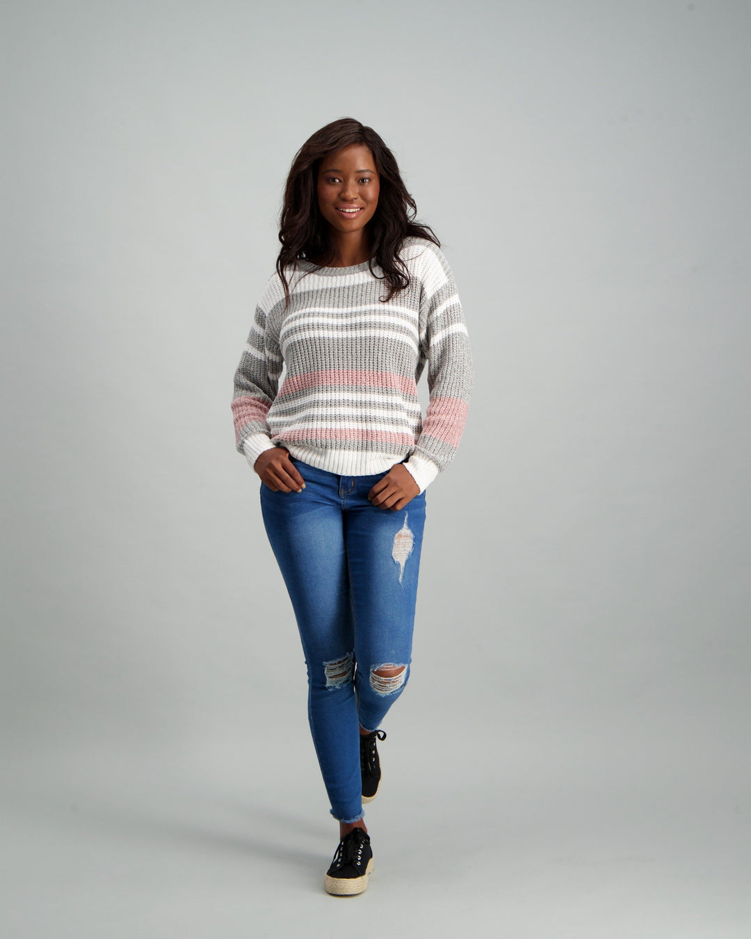 Ladies Variegated Stripe Chenille Pullover - Pink