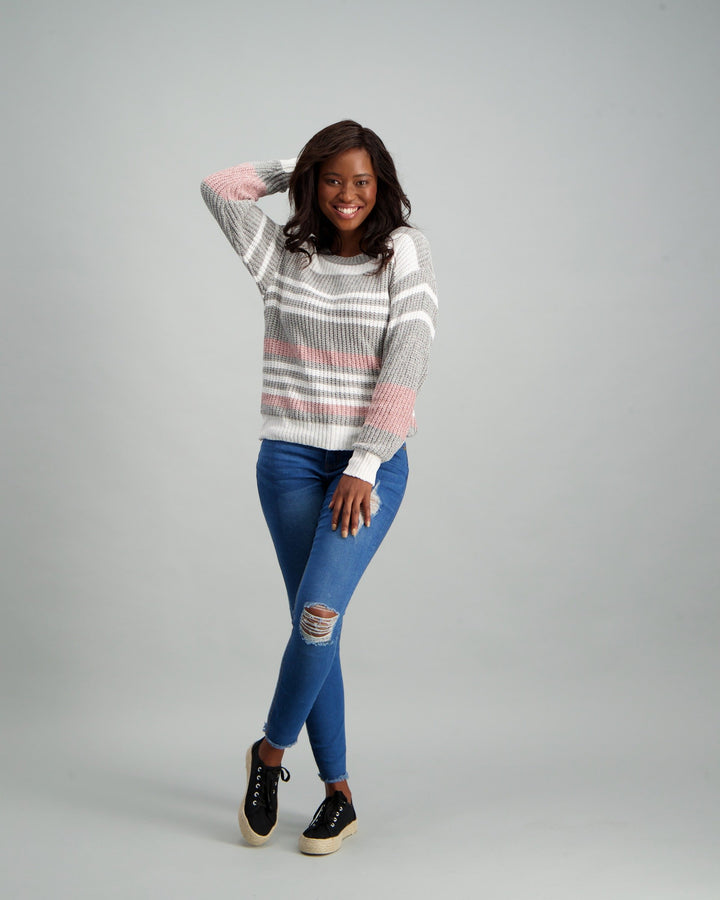 Ladies Variegated Stripe Chenille Pullover - Pink