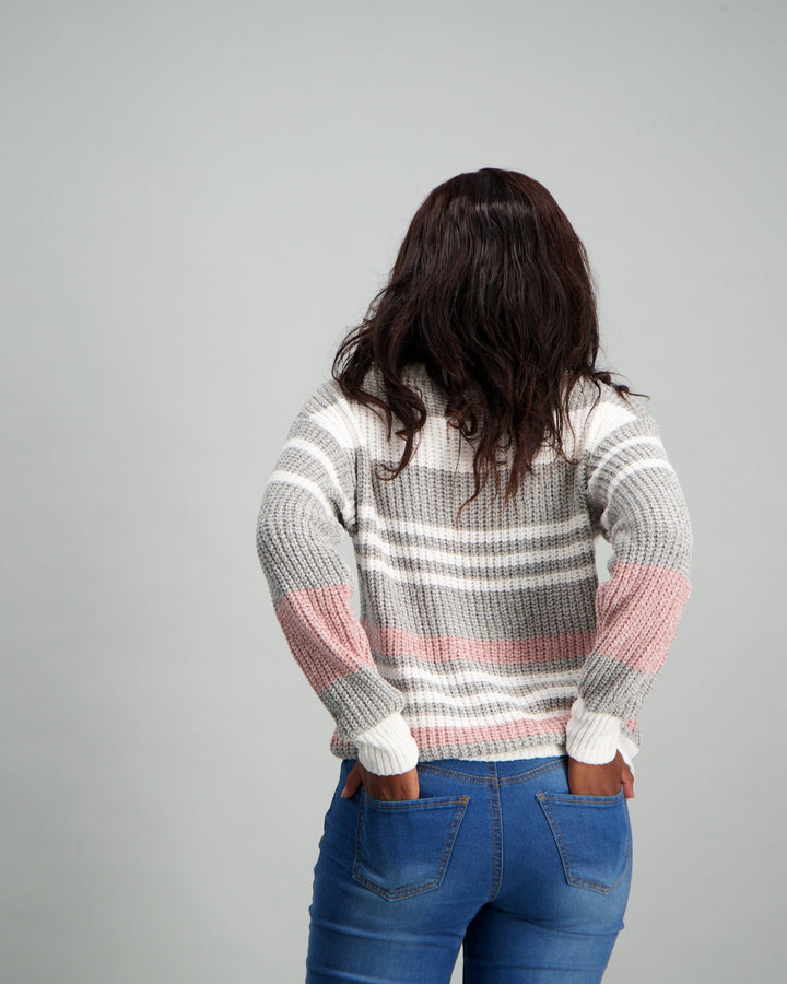 Ladies Variegated Stripe Chenille Pullover - Pink