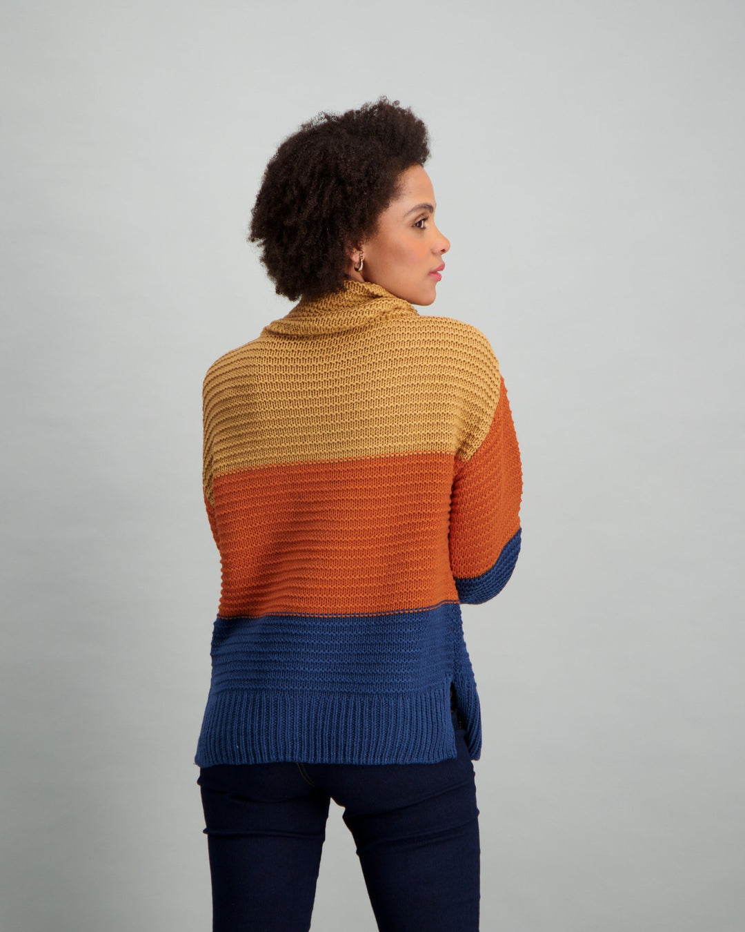 Ladies Stripe Polo-neck - Rust/Stone