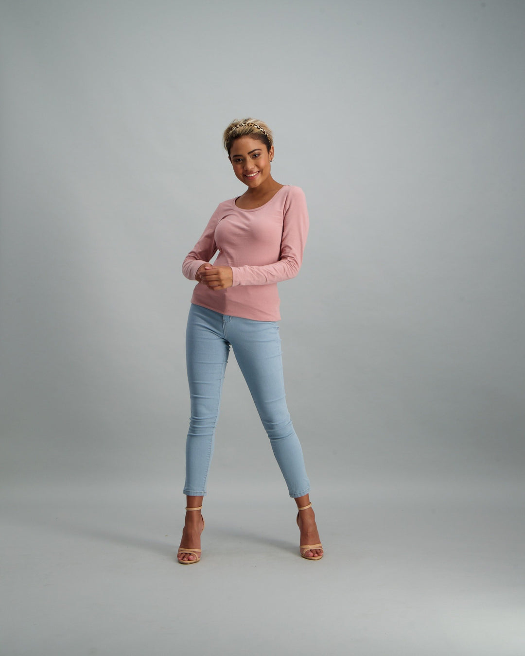 Ladies Long Sleeve Core T-Shirt - Light Pink