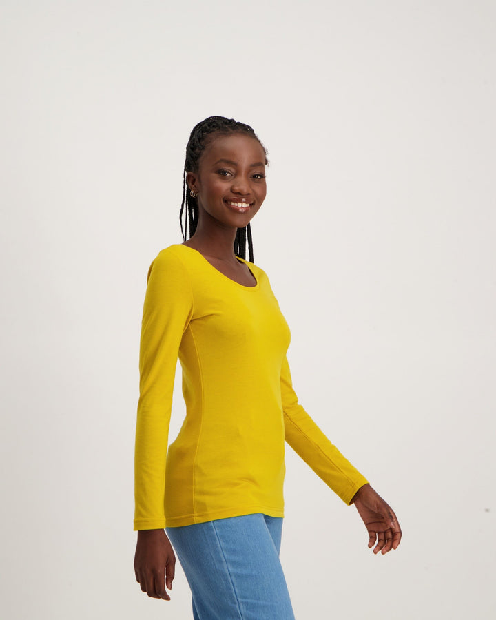 Ladies-Long Sleeve Core T-Shirt - Mustard