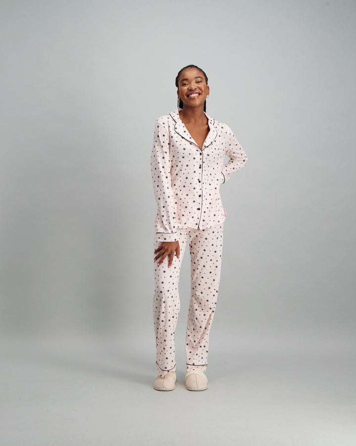 Ladies Heart Pyjama Set - Black & Pink