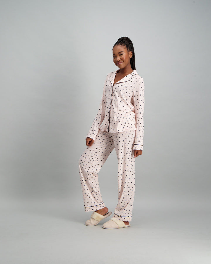 Ladies Heart Pyjama Set - Black & Pink