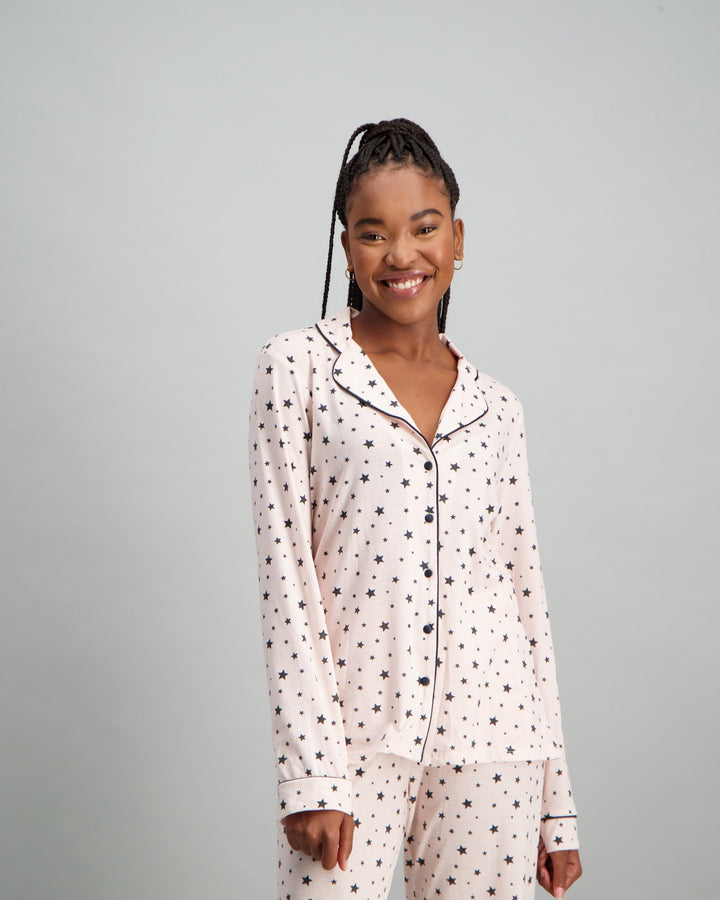 Ladies Heart Pyjama Set - Black & Pink