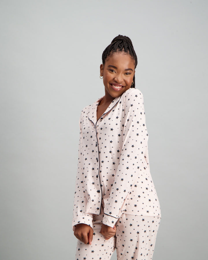 Ladies Heart Pyjama Set - Black & Pink