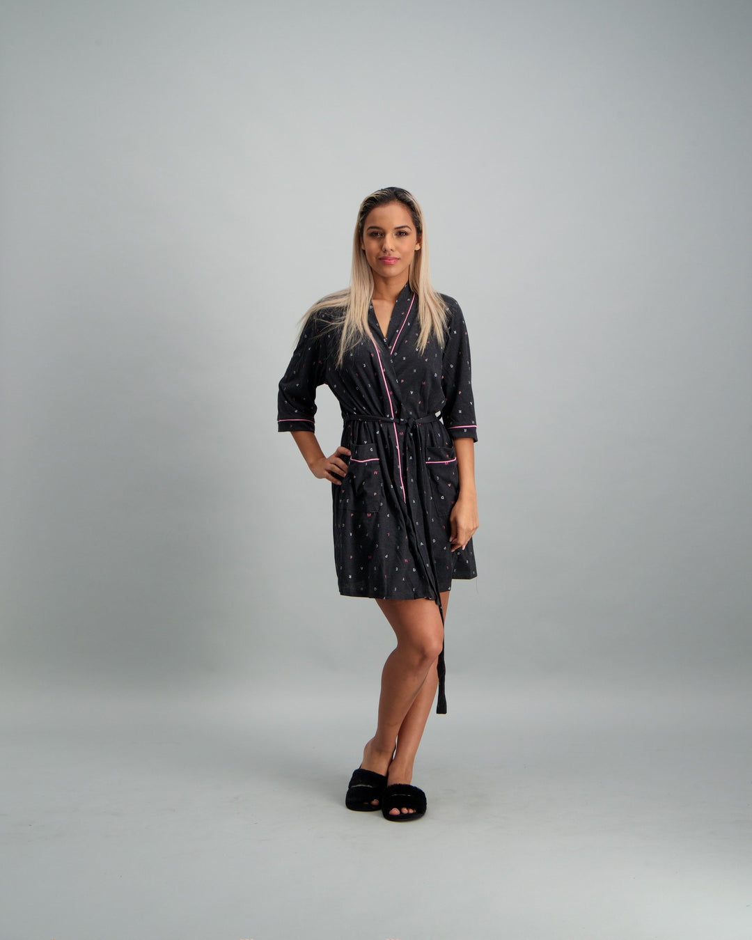 Ladies Slogan Print Gown - Grey