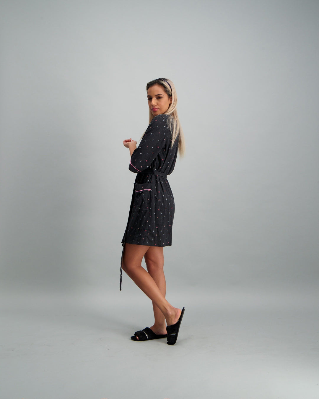 Ladies Slogan Print Gown - Grey