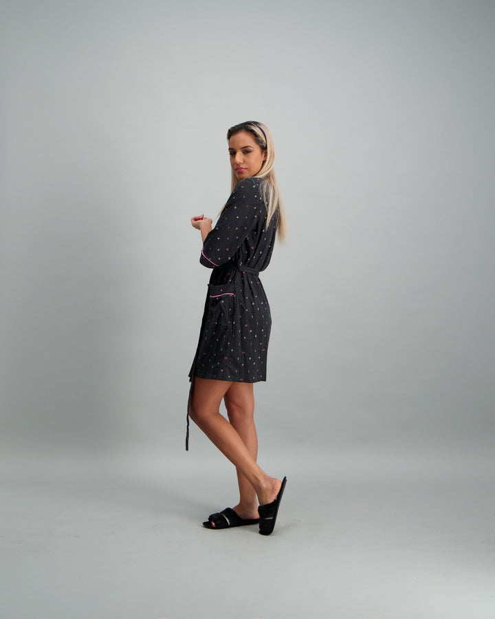 Ladies Slogan Print Gown - Grey