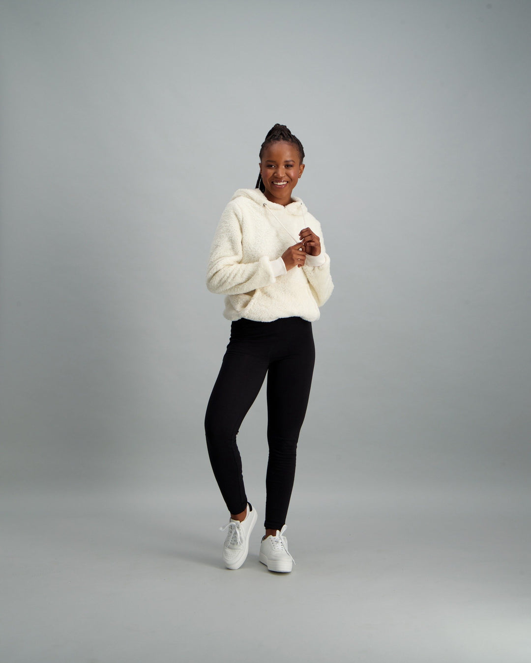 Ladies Teddy Hooded Fleece Top - Cream