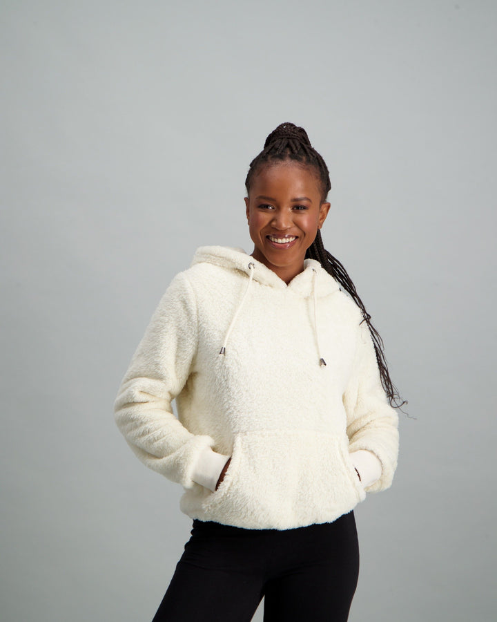 Ladies Teddy Hooded Fleece Top - Cream