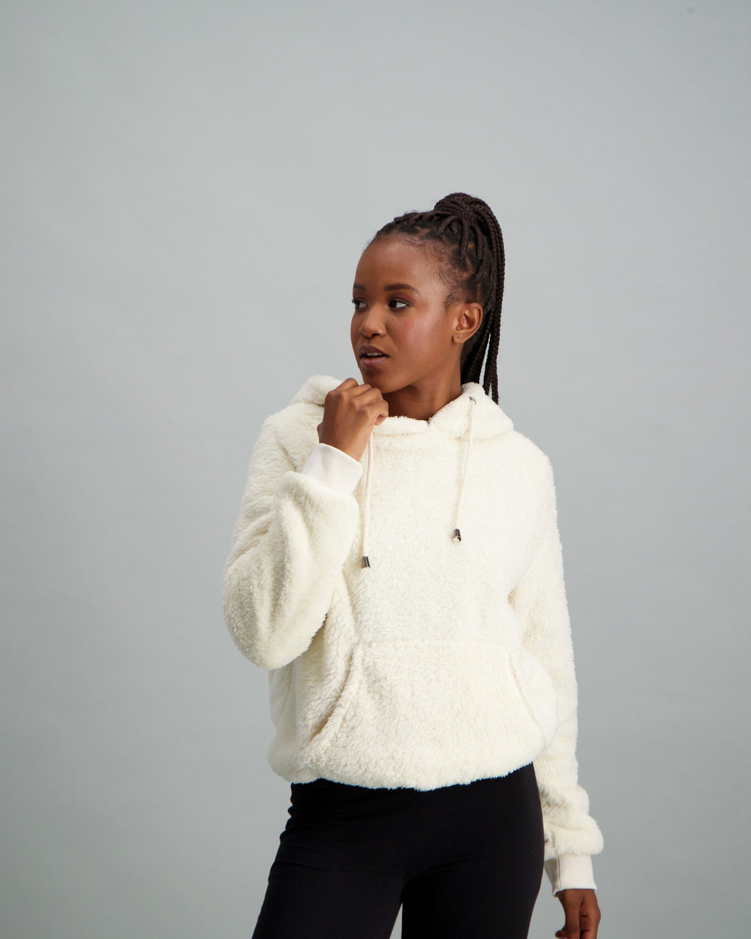 Ladies Teddy Hooded Fleece Top - Cream