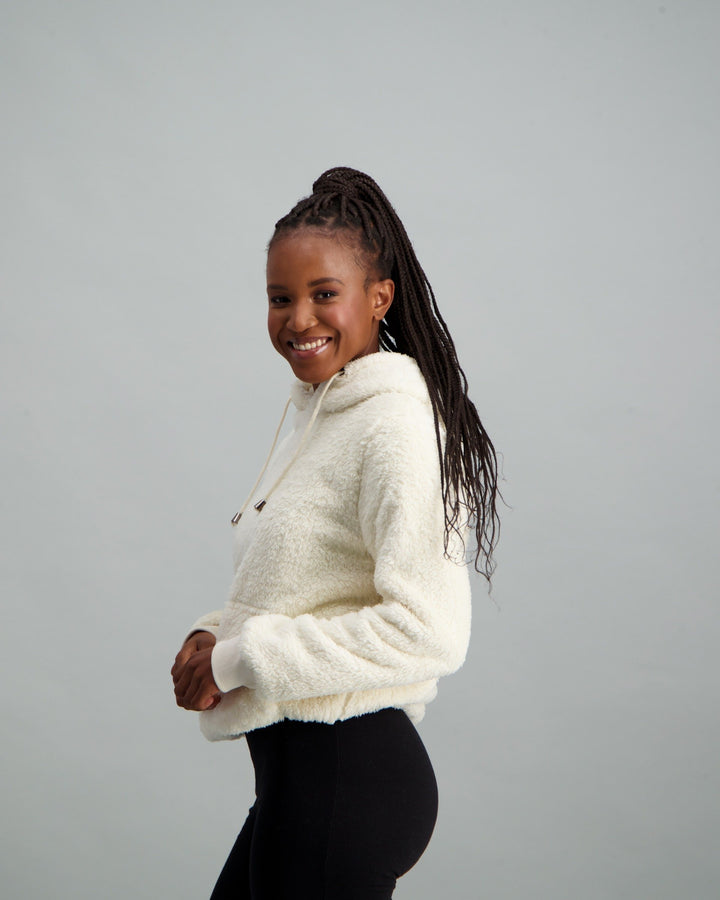 Ladies Teddy Hooded Fleece Top - Cream