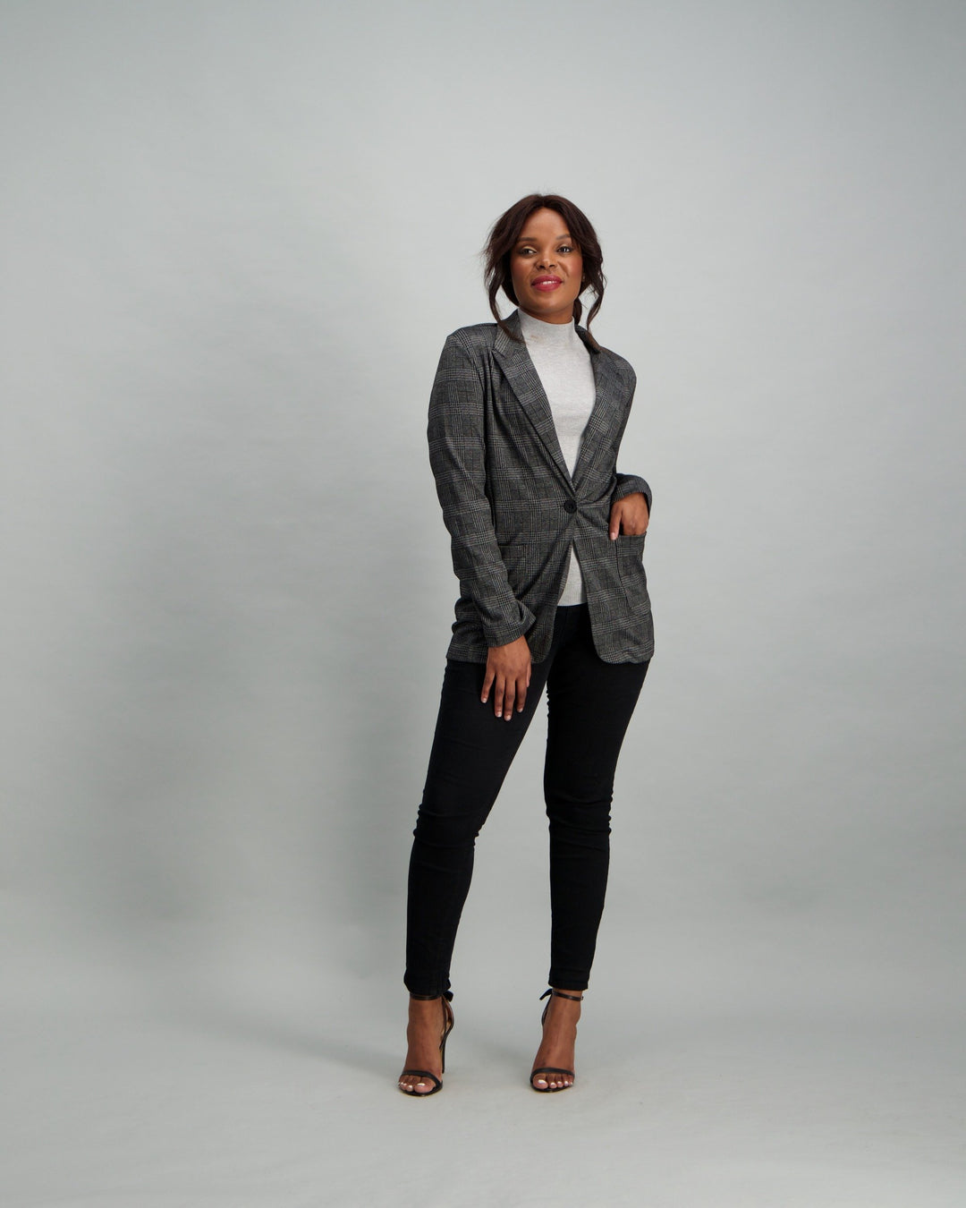 Ladies Check Blazer - Grey