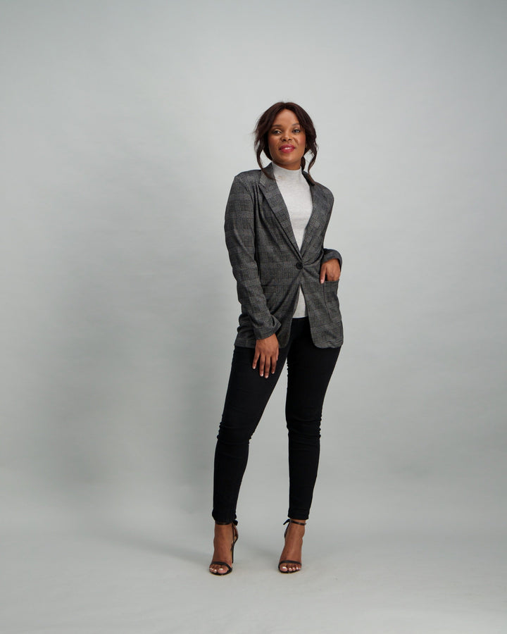 Ladies Check Blazer - Grey