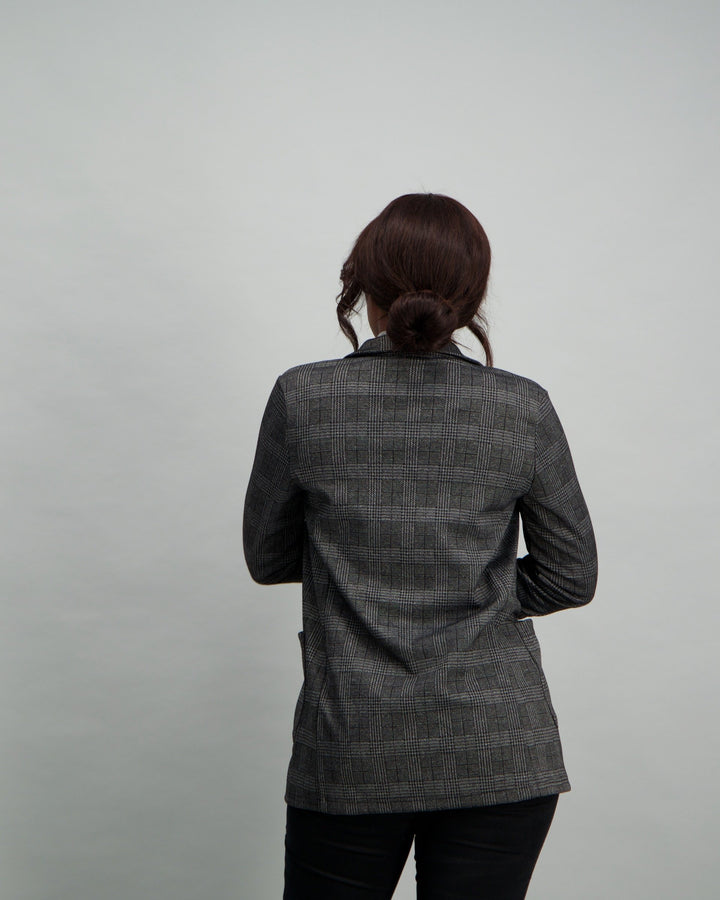 Ladies Check Blazer - Grey
