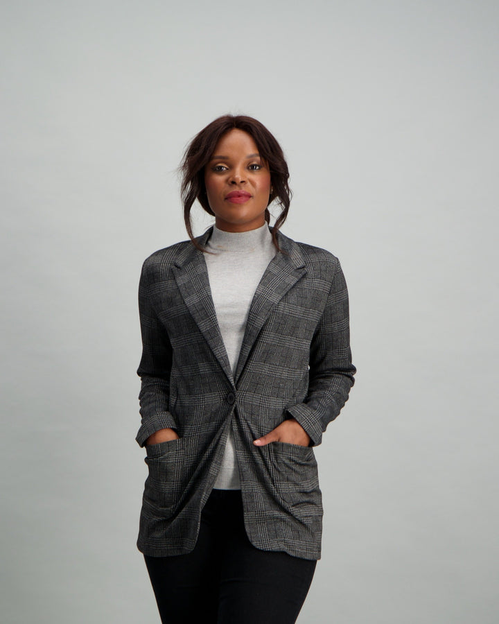Ladies Check Blazer - Grey