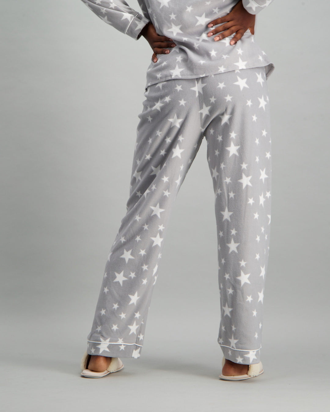 Ladies Butter Fleece Star Pyjama Set - Grey