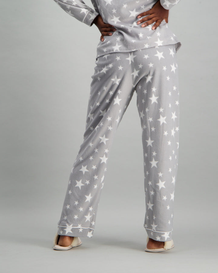 Ladies Butter Fleece Star Pyjama Set - Grey