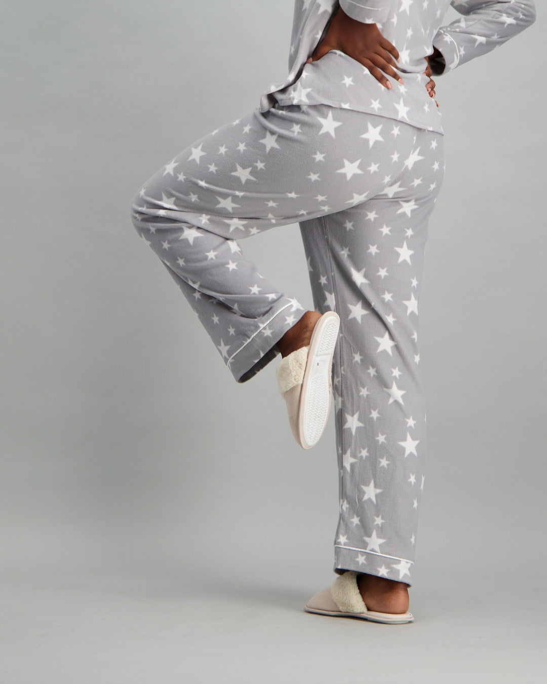 Ladies Butter Fleece Star Pyjama Set - Grey