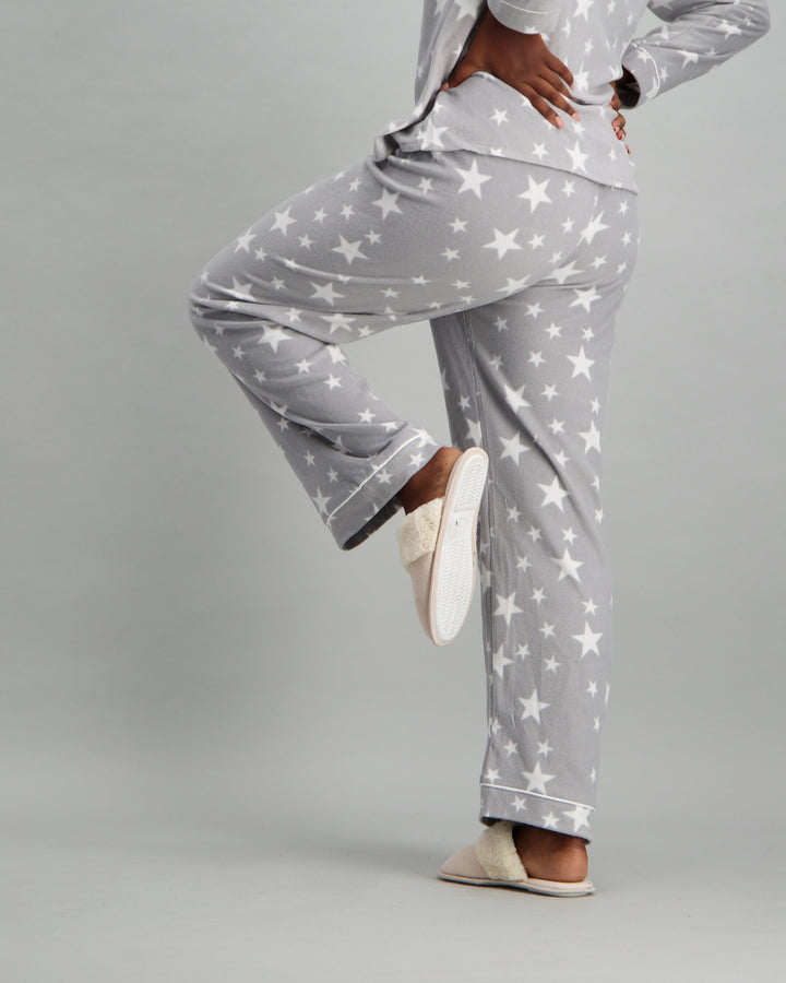 Ladies Butter Fleece Star Pyjama Set - Grey