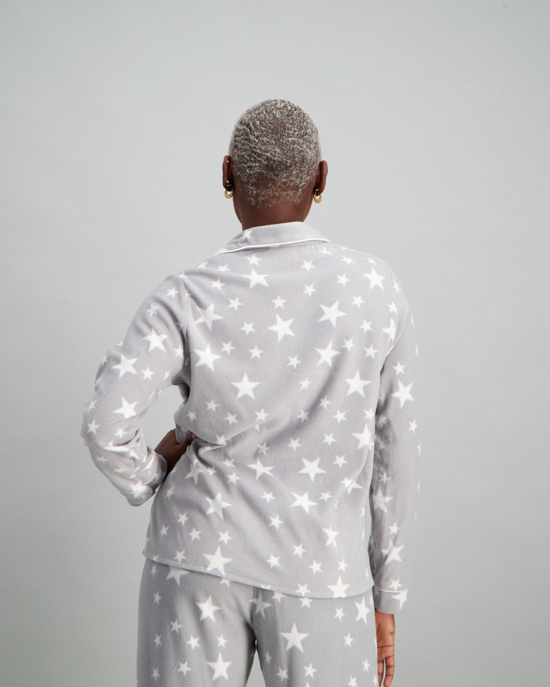 Ladies Butter Fleece Star Pyjama Set - Grey