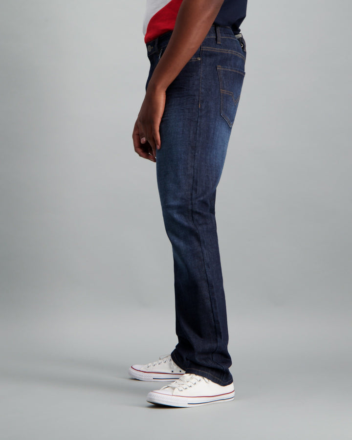 Men's Dark Blue Straight Stretch Denim Jean