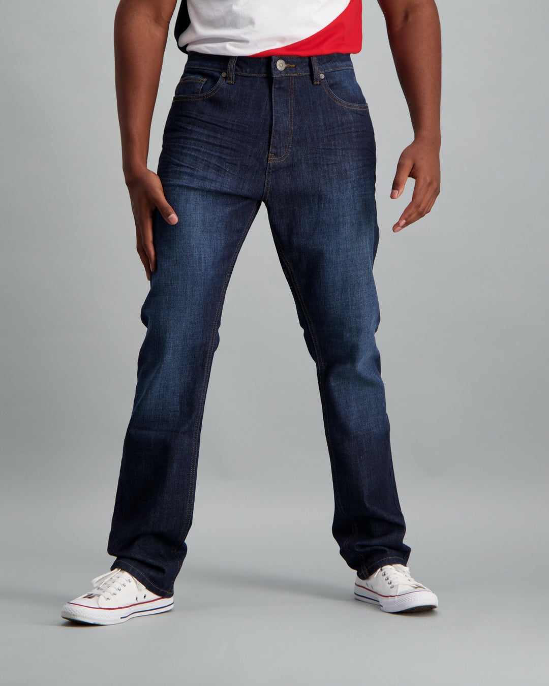 Men's Dark Blue Straight Stretch Denim Jean