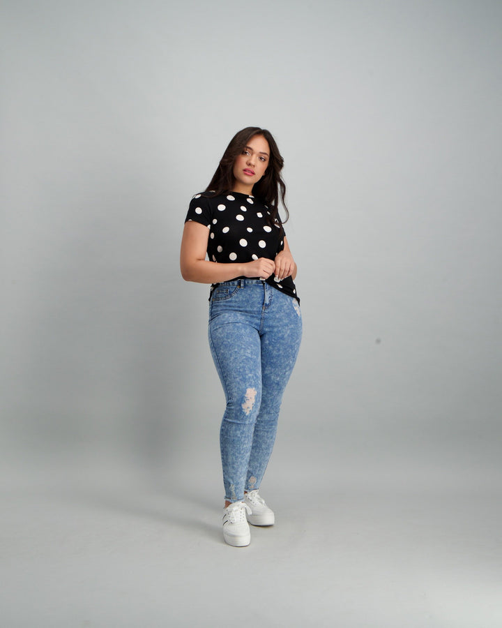 Ladies Polka Dot T-Shirt - Black/White