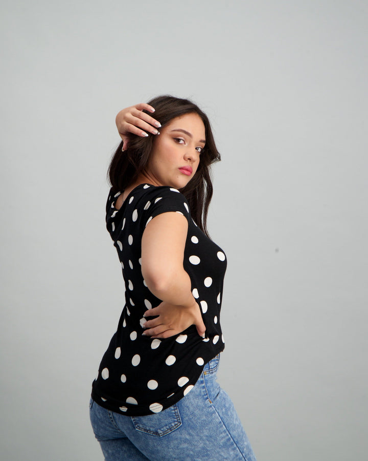 Ladies Polka Dot T-Shirt - Black/White