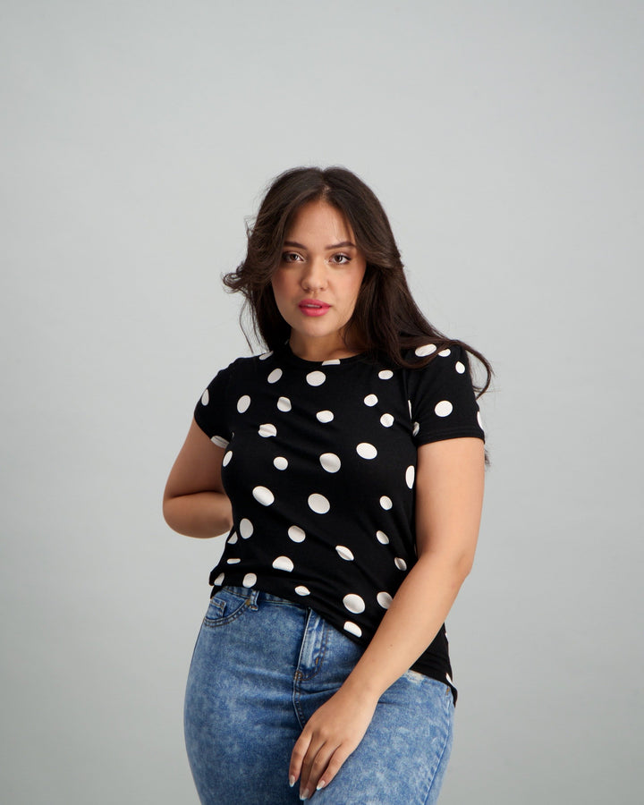 Ladies Polka Dot T-Shirt - Black/White