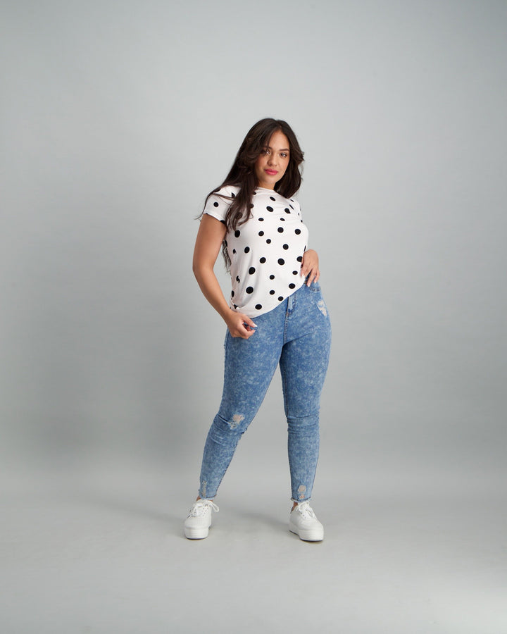 Ladies Polka Dot T-Shirt - Cream