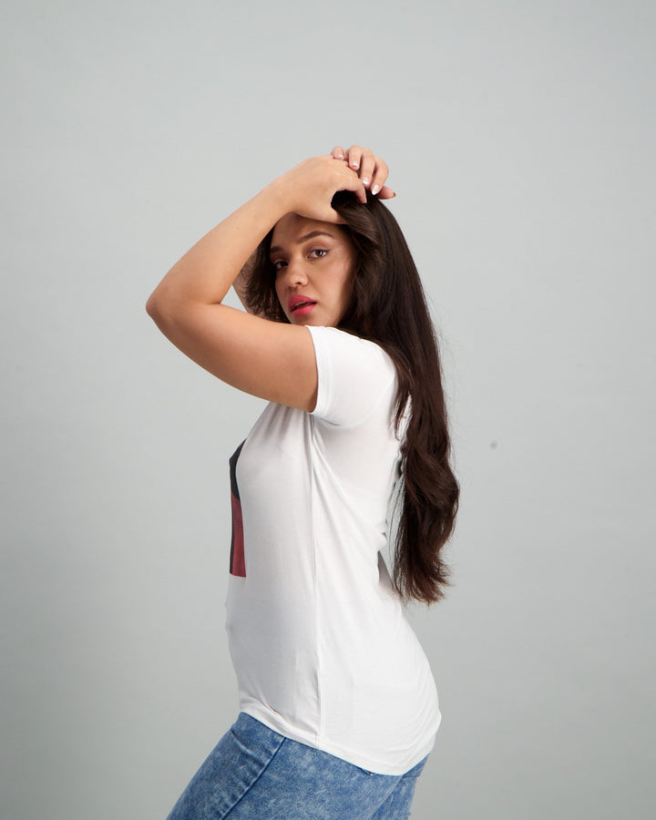 Ladies Flower Face Slogan T-Shirt White