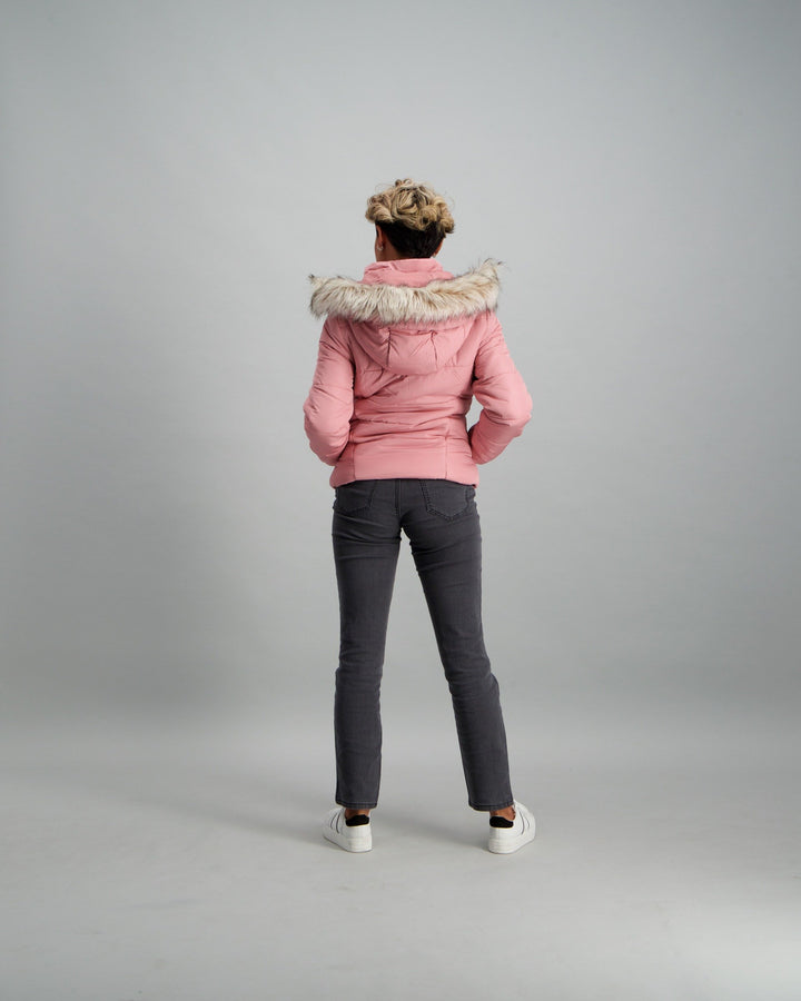 Ladies Fur Trim Puffer Jacket - Blush