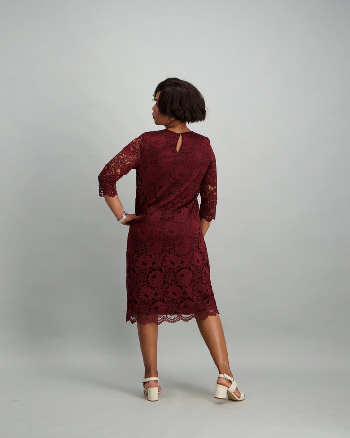 Ladies Lace Dress - Burgundy