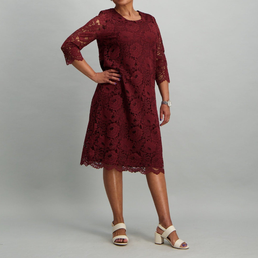Ladies Lace Dress - Burgundy
