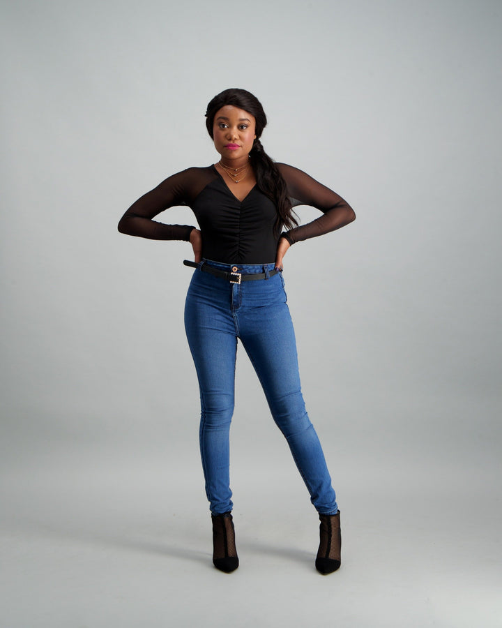 Ladies Long Sleeve Mesh Bodysuit - Black